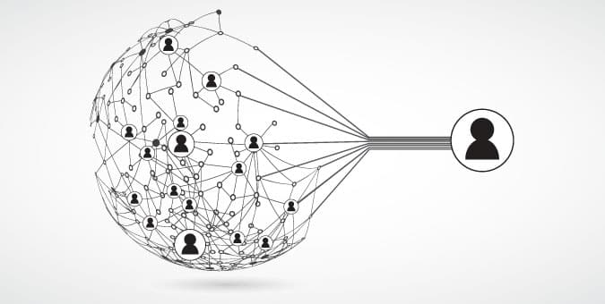 CRM concept graphic representing a network of people
