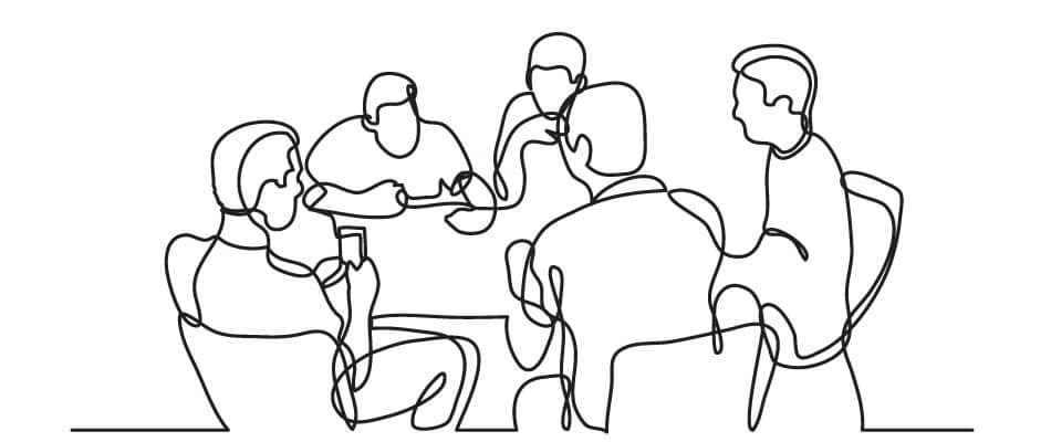 line drawing of a project team at a table