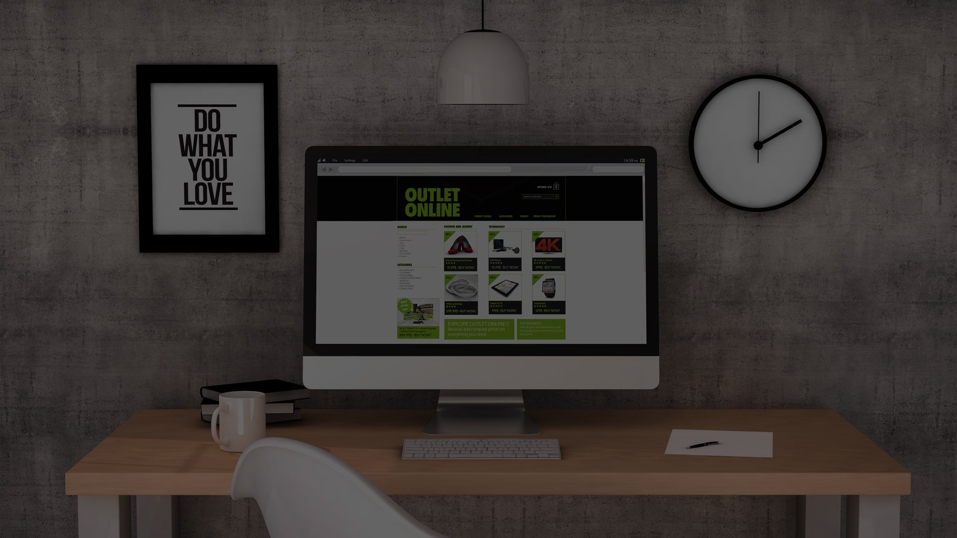 a desktop with an ecommerce website displayed on the screen