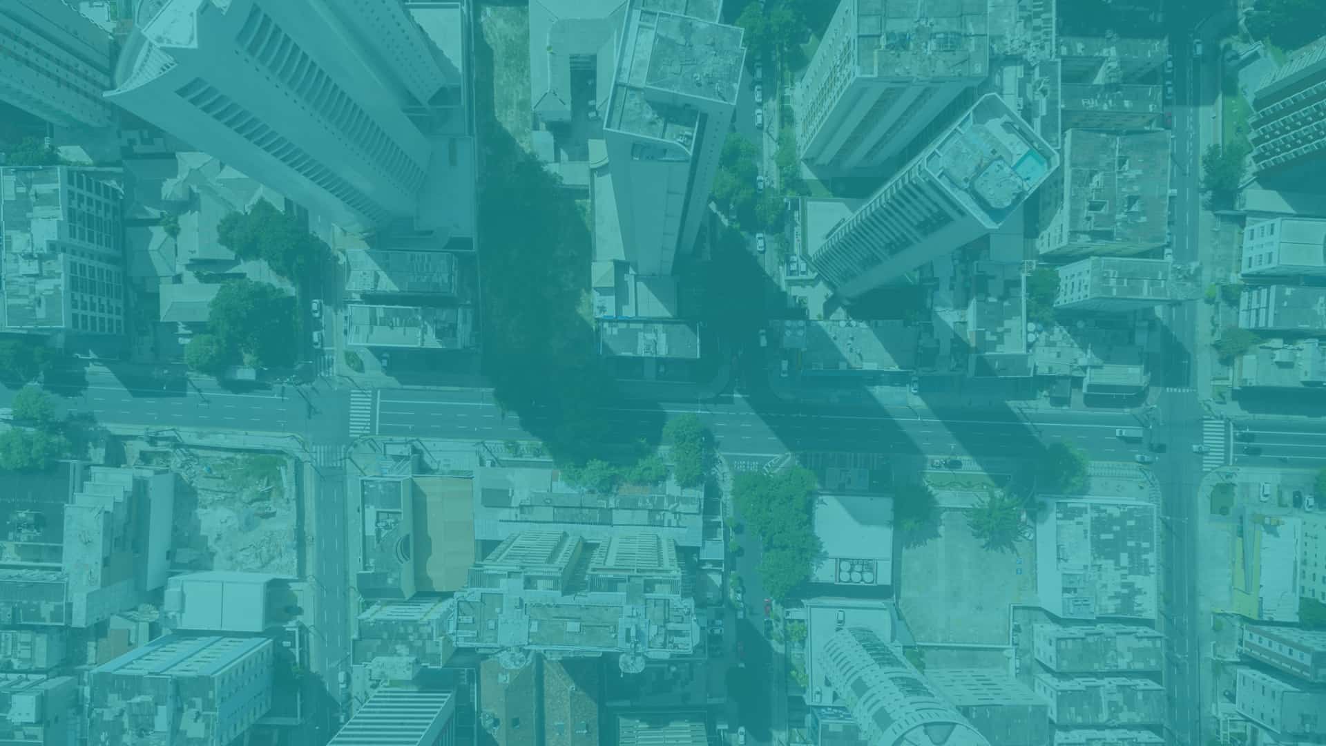 Aerial view of city street taken from a drone 