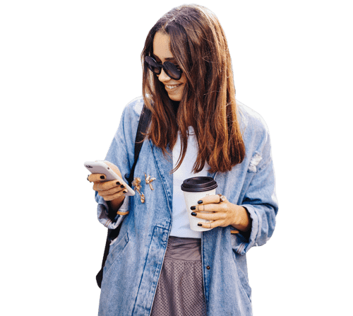 woman staring at smartphone scrolling through Instagram