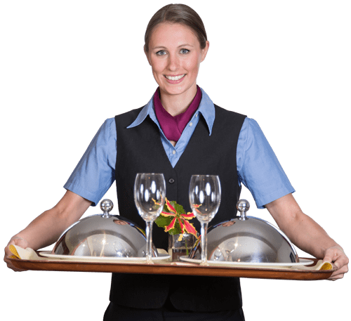 room service concierge worker brining food to guest