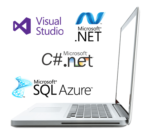 Image of laptop with VS 2017,C# Net and sql