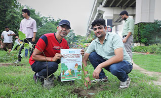 Left photo: Chetu's Team Member Rajeev Pandey (left) and Team Lead Yogesh Sidhar (right) take part in the company's sixth annual tree planting event. Right photo: Chetu volunteers contribute to a greener future by planting trees at the Bahlolpur Police Station.